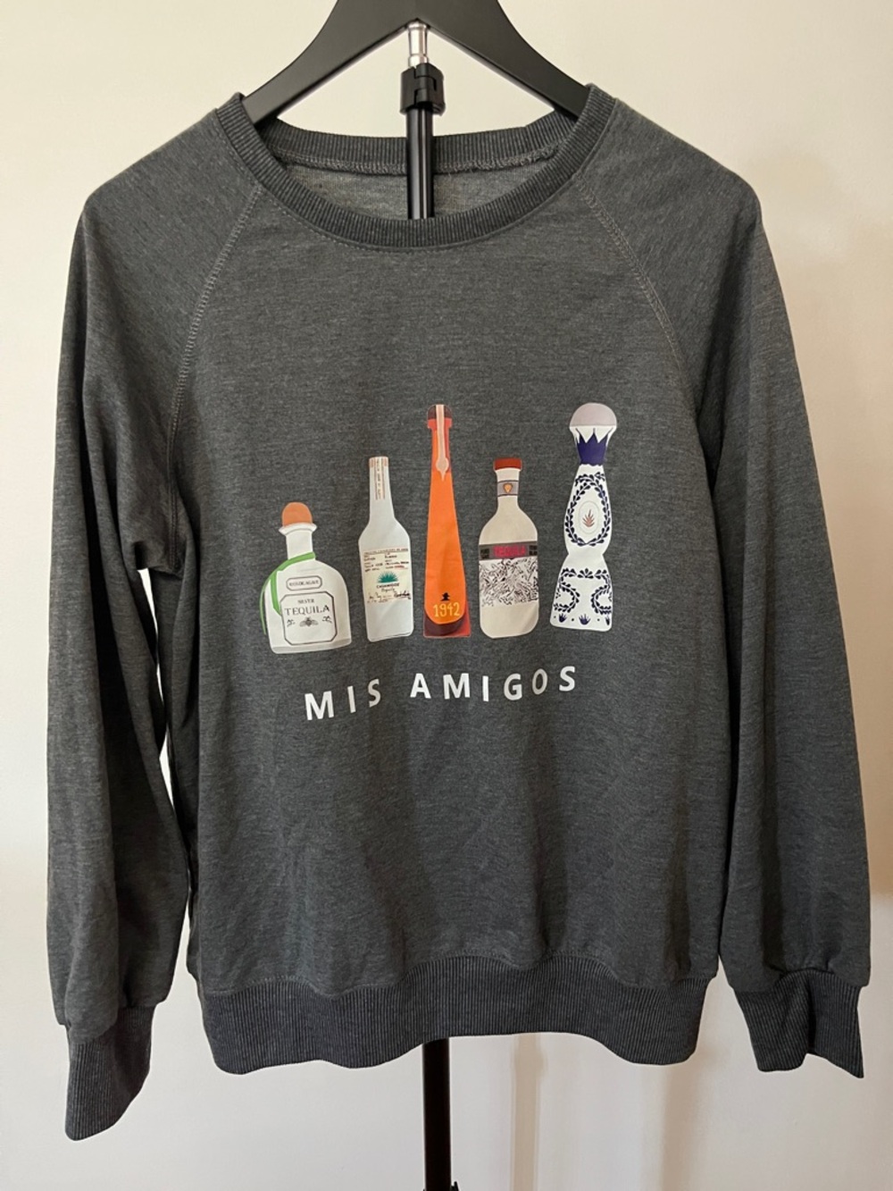 MIS AMIGOS Graphic Sweatshirt - Charcoal with Bottle Print